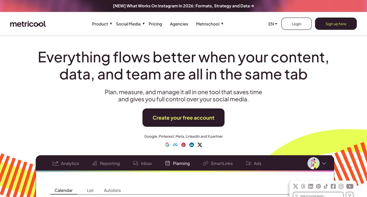 Metricool homepage
