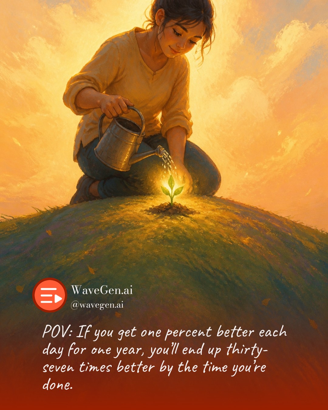 WaveGen-branded quote post about improving one percent each day